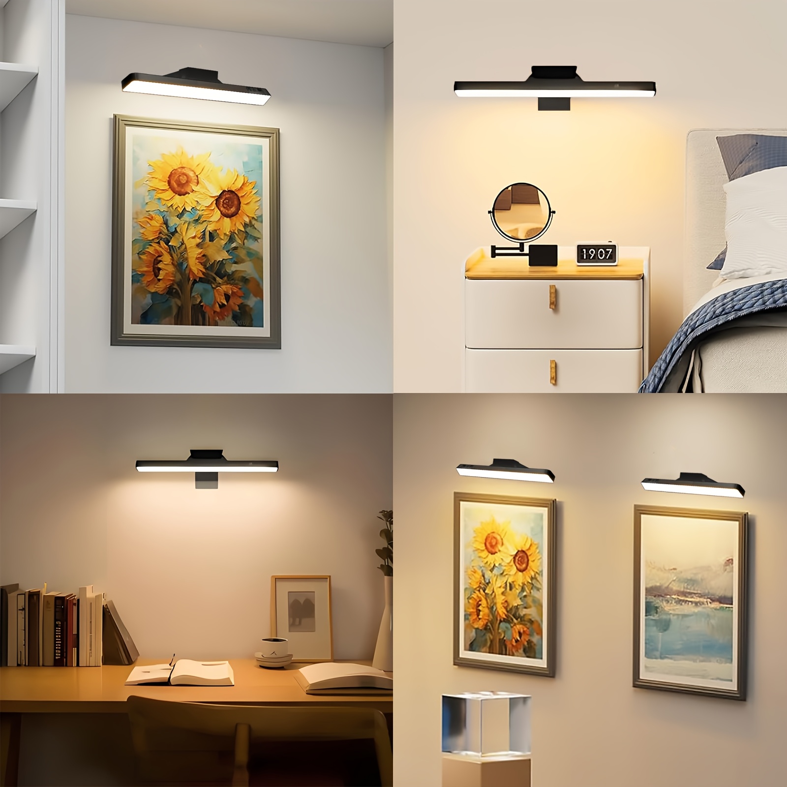 3Pack Battery Operated Wall Sconce | Rechargeable LED Wall Light, Cordless with Remote, 3 Color Temperature, Art Lights for Painting, Frame, Gallery, Dartboard, Black, Christmas Decorations, Christ