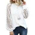 thumbnail image 2 of Pull en Tricot Fin à Col Rond pour Femmes Pull à Manches Longues avec Manches en Dentelle Ajourées, 2 of 7