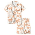 thumbnail image 1 of Girls' Bow Knot Print Short Sleeve Button Down Top and Shorts Pajama Set for Comfortable Home Wear, 1 of 5