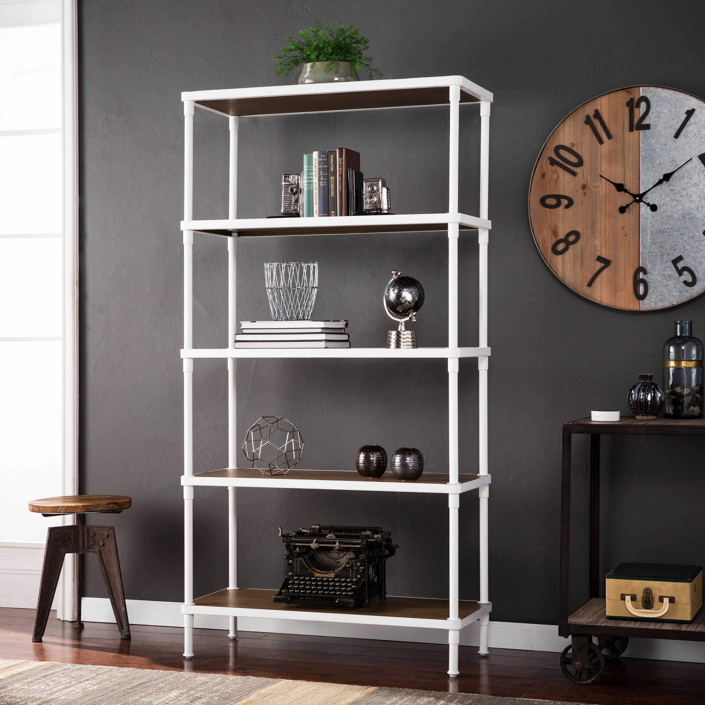 Southern Enterprises Kya 5Tier Bookcase, Industrial Style, White
