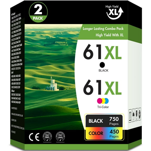 61XL Ink Cartridges for Printer 61 Ink Cartridge Compatible for HP 61 Ink Cartridge Combo Pack Work with HP Envyw 4500 4501 Deskjet 2541 2-Pack Black & Tri-Color