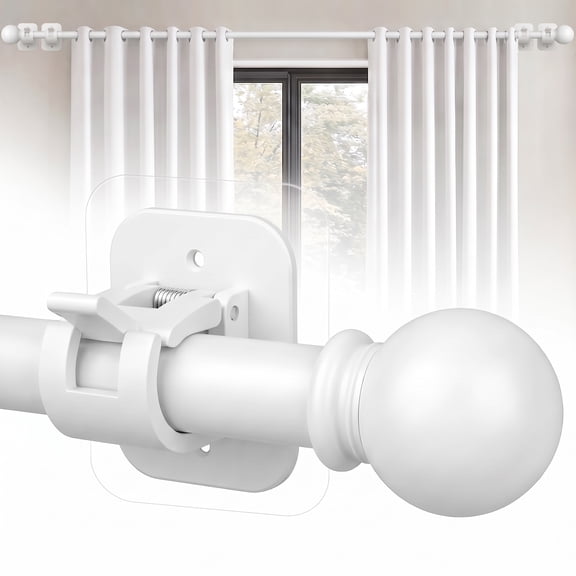 Curtain Rods No Drilling for Windows 42 to 120 Inch, 5/8 Inch Diameter Drapey Pole with No Drill Curtain Rod Brackets, Renter Friendly Cortineros Para Ventanas (White)