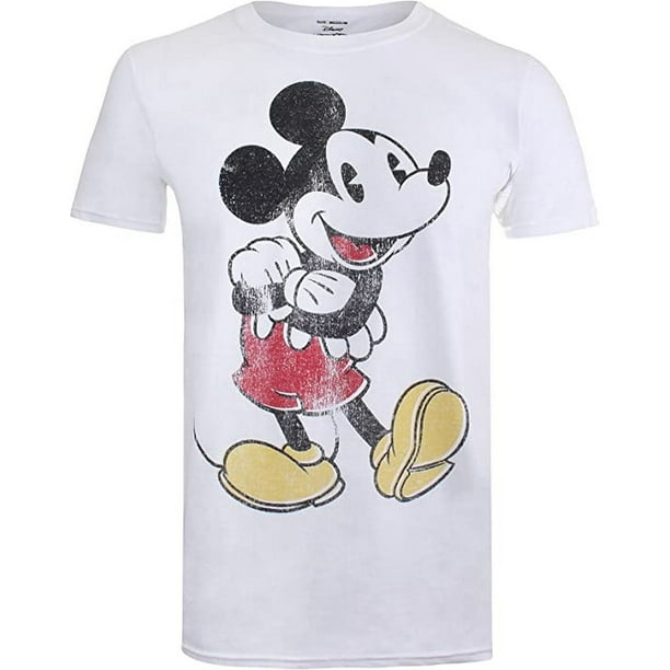 Disney - Camiseta de Mickey Mouse Vintage para Hombre (Blanco, Negro, Rojo)