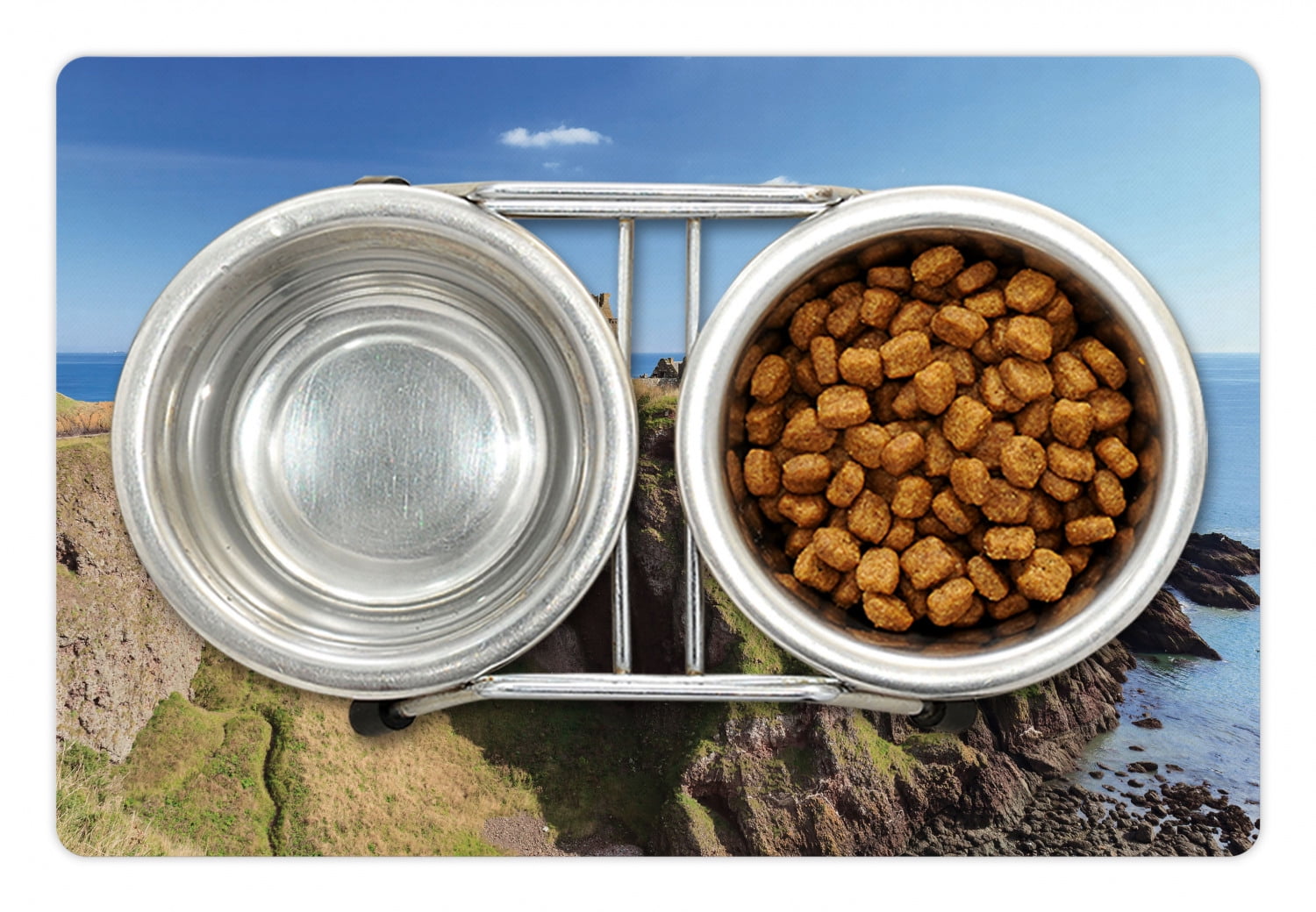 Scotland Pet Mat for Food and Water, Dunnottar Castle with Blue Sky in