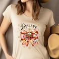 thumbnail image 4 of Believe Bow T-Shirt with Nativity and Holiday Icons, Dark Heather, Size XL, 4 of 6