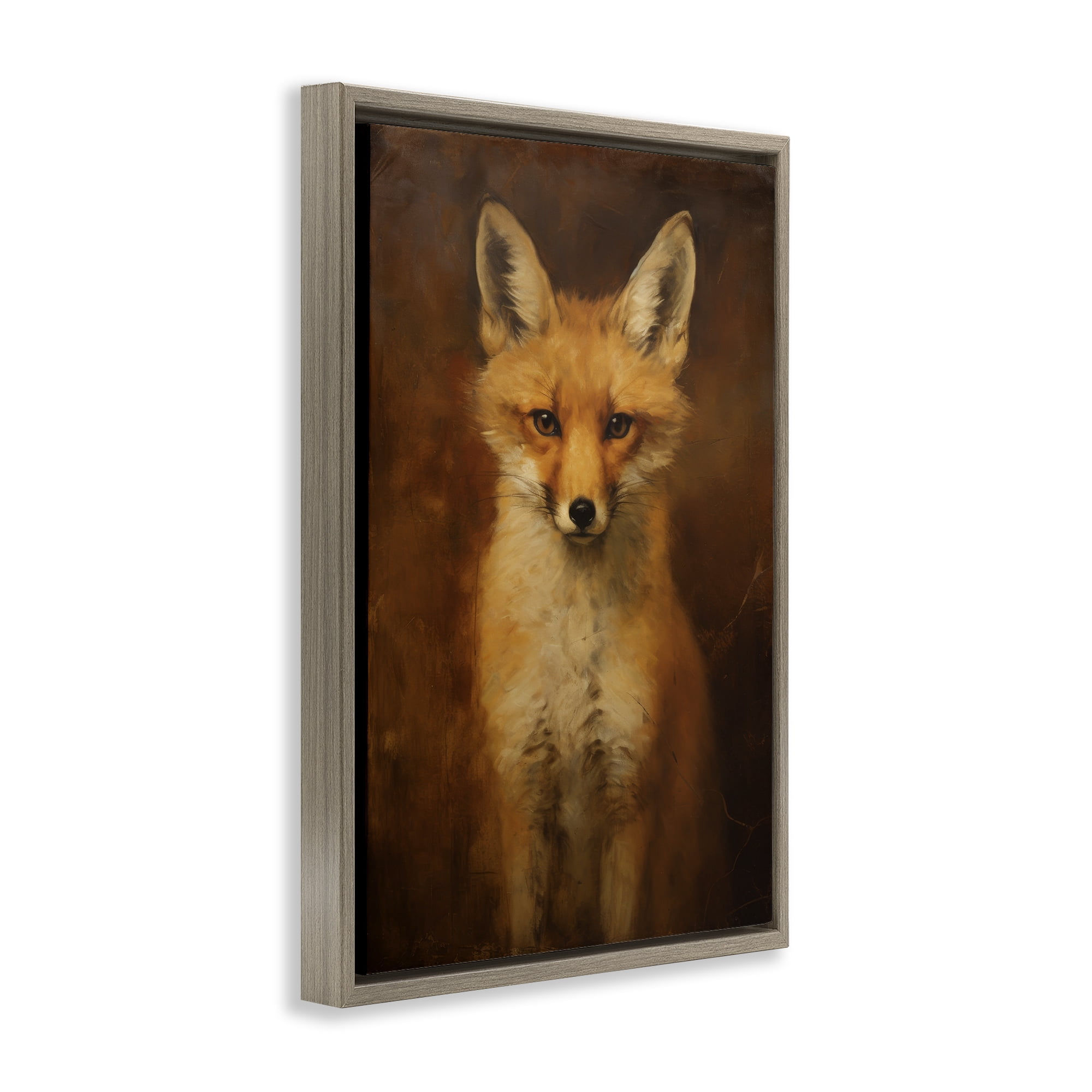 Stupell Industries Stoic Baby Fox Animals & Insects Painting Brown Floater Framed Canvas Art Print Wall Art, 17 x 25