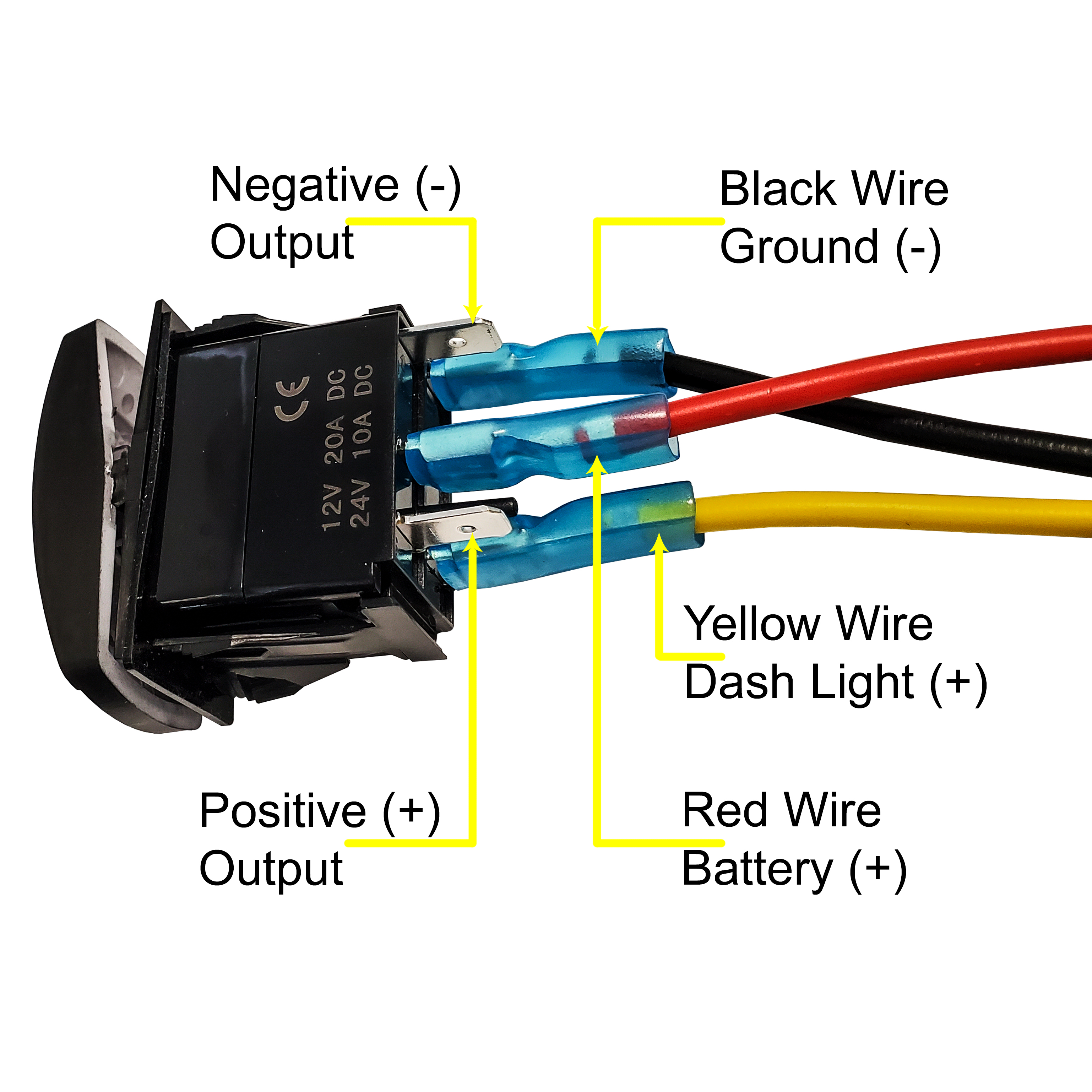 Sinocea0 3-Lead LED Light Bar Rocker Switch Relay Wiring Kit For Polaris RZR 800 900 XP 1000 – Blue LED, 300W Max, 18/14 Gauge