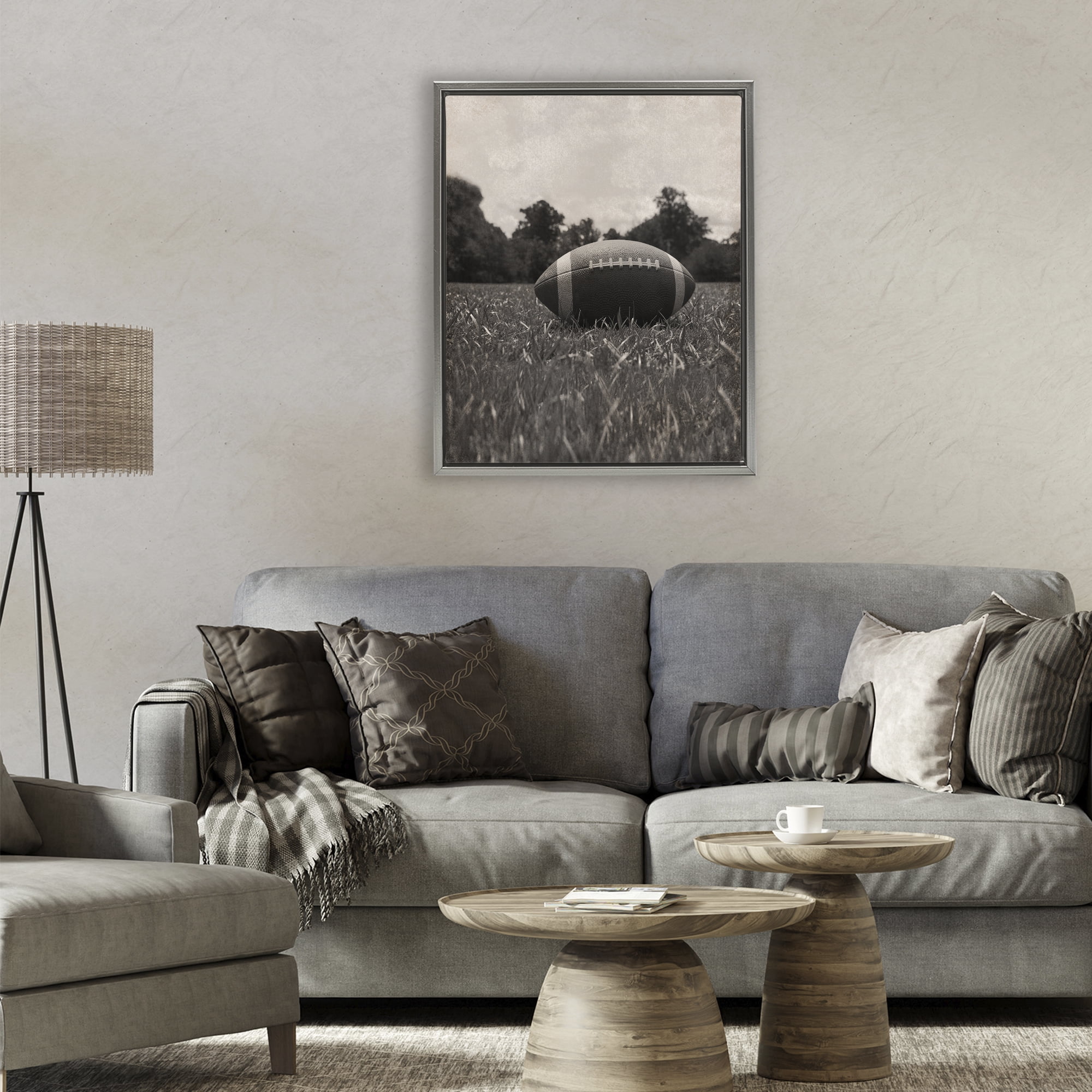 Stupell Industries Vintage Sports Football Gray Framed Floater Canvas Wall Art, design by Marcus Prime