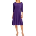 thumbnail image 4 of Uhndy Women's Dress 3/4 Sleeve Round Neck Swing Midi Dress Casual Loose T-Shirt Dress Purple XL, 4 of 6