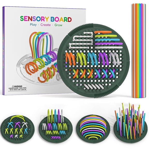 Ausugar Silicone Sensory Activity Board Toys Fidget Board Portable Knitted String Stress Relief Calming Toy Fine Motor ADHD Autism Anxiety Therapy Travel Gift for Kids & Adults with 25 Strings