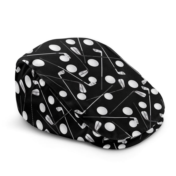 CHAQLIN Black Golf Pattern Newsboy Cap, Adjustable Comfy Newsboy Hats Durable Forward Newsboy Hat for Commute Outings Golf