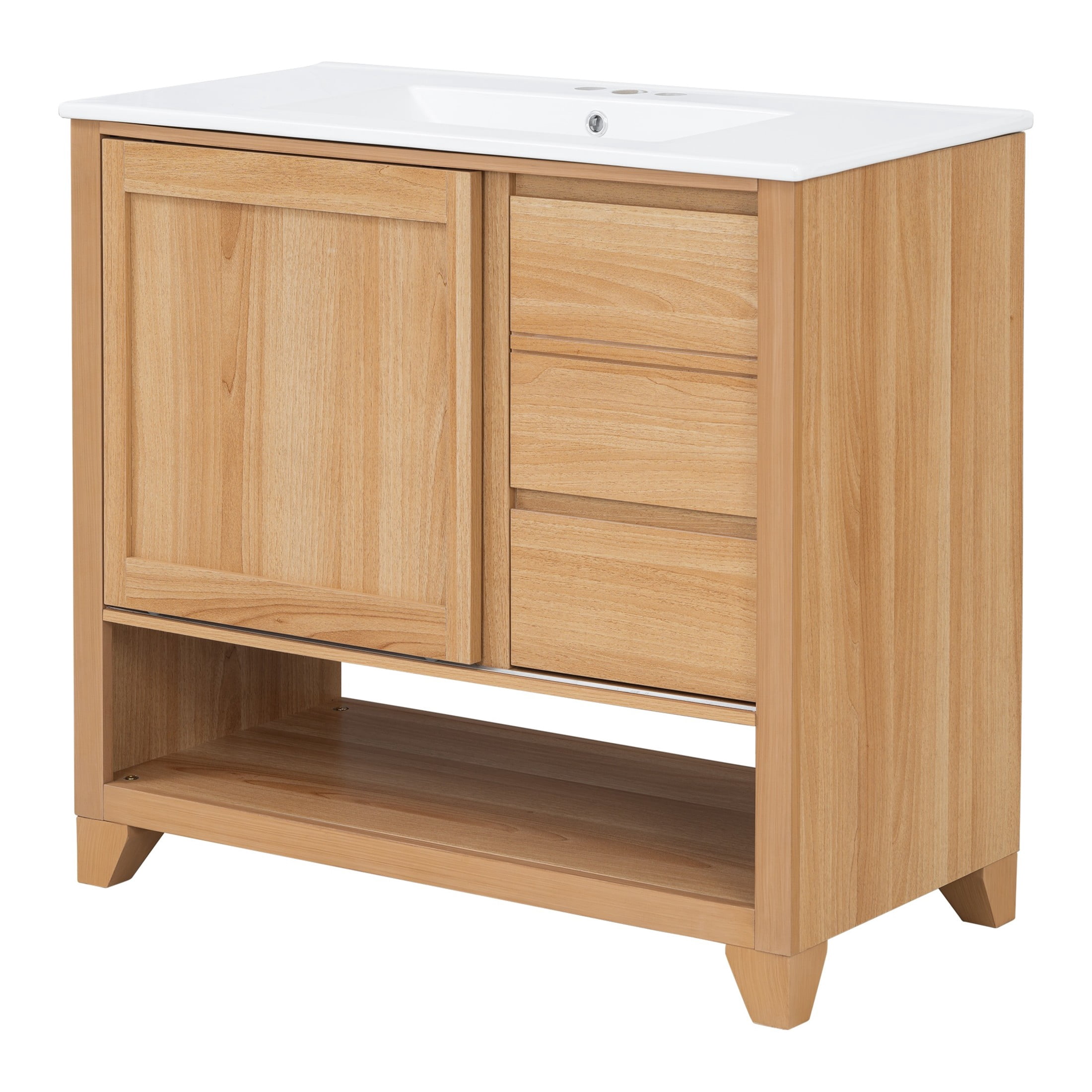 Christopher Knight Home 36" Bathroom Vanity with Ceramic Sink, 2 Drawers, Sliding Cabinet Door, Natural