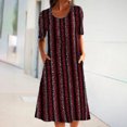 thumbnail image 2 of Henpk Summer Dresses for Women Striped T Shirt Dress Casual Midi Dress Short Sleeve Sundress with Pockets Round-Neck Fashion Casual Temperament Pullover Short Sleeve Print Casual Loose Pocket Red XXL, 2 of 8