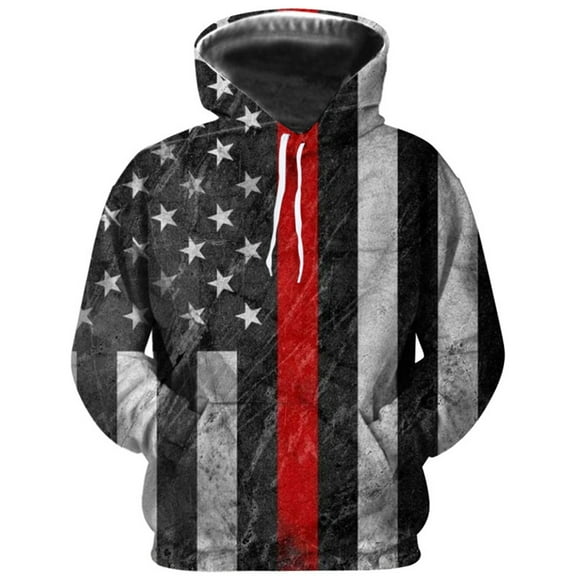 fartey Men's Plus Size Independence Day Hoodies Lightweight Soft American Flag Print Sweatshirts Pullover Roomy Fitted Long Sleeves Hooded Sweatshirt, S-5XL