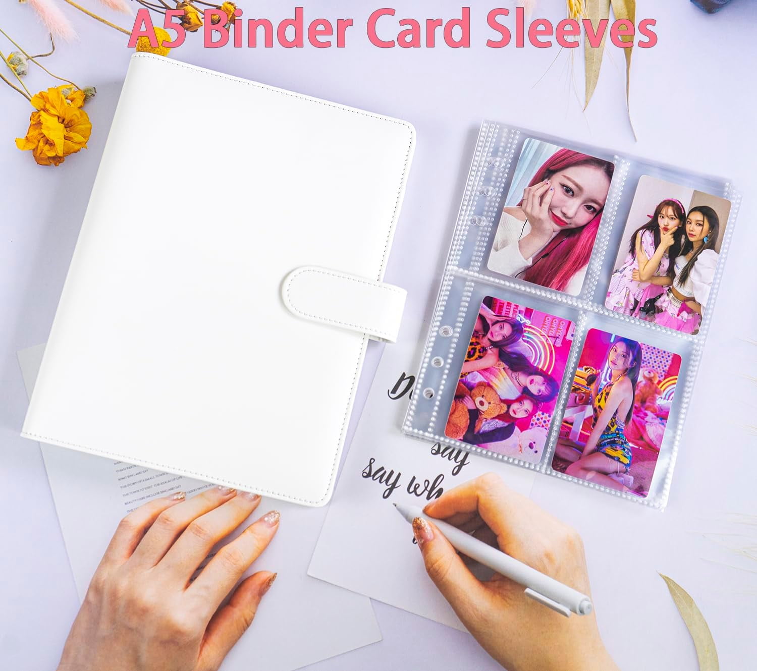 Photo card binder with 30 4-pocket card pages, 6 circular binders, A5 binder card collection book with 240 card slots