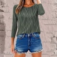 thumbnail image 6 of Womens Tops 3/4 Sleeve Round Neck Printed Shirts Casual Summer T-Shirts Army Green M, 6 of 6