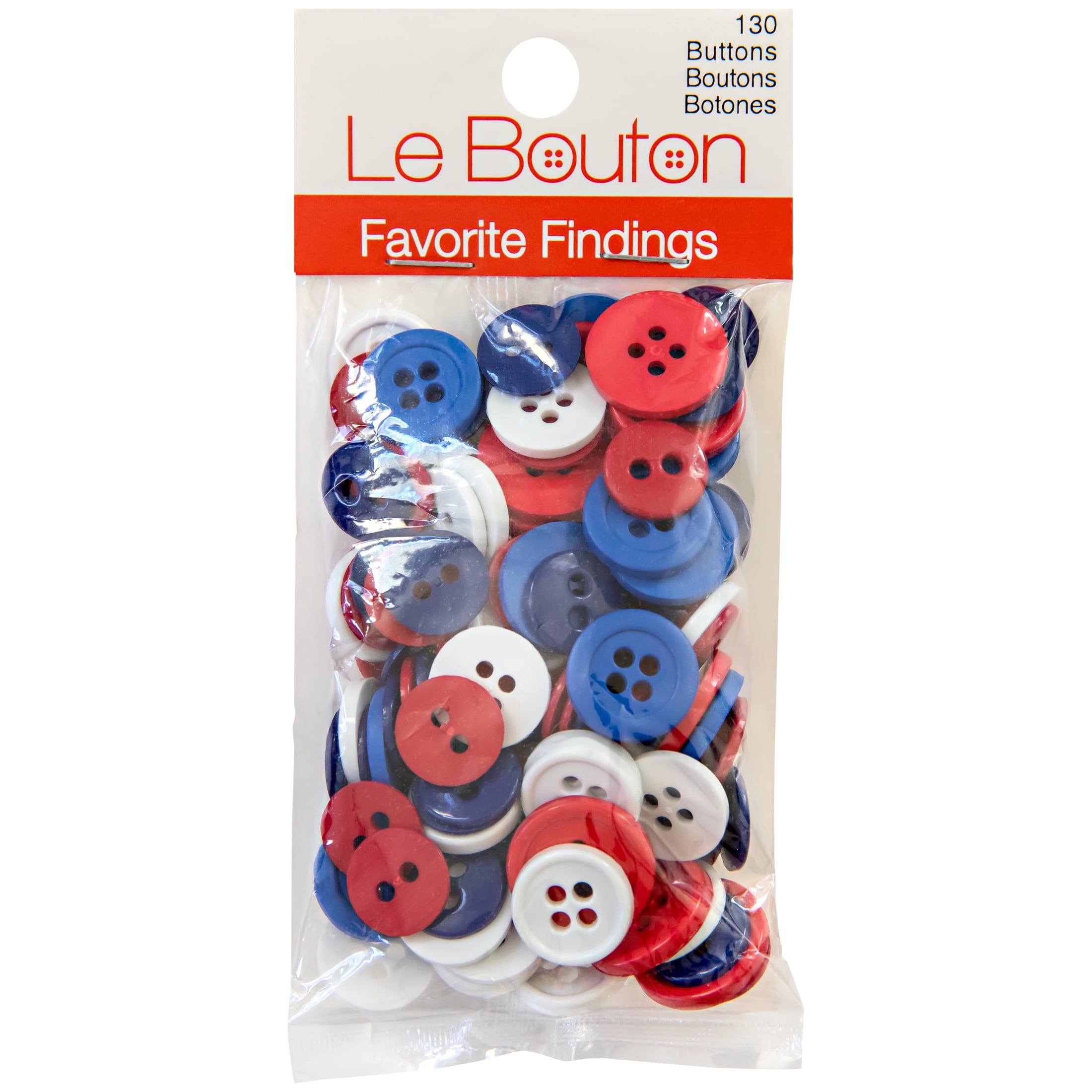 Favorite Findings Patriotic Assorted Sew Thru Buttons, 130 Pieces
