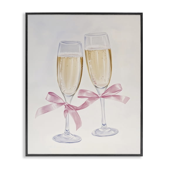Stupell Industries Chic Bow Champagne Glasses Food & Beverage Painting Black Framed Art Print Wall Art, 11 x 14