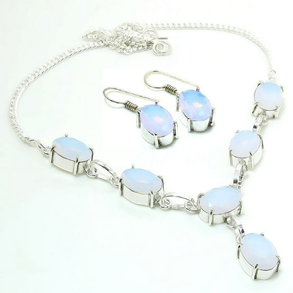 Milky Opal Oval Shape Gemstone Handmade Birthday Gift Jewelry Necklace Earrings