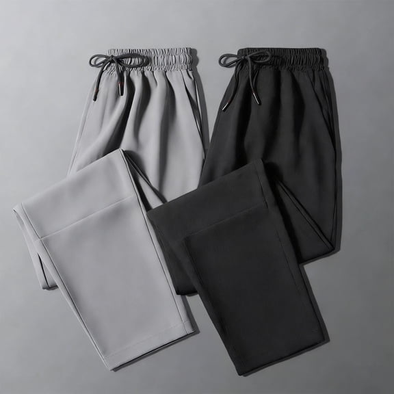 FRSASU Men's Summer Ultra-thin Cooling Quick-drying Sports Pants Loose Breathable Outdoor Training Fitness Drawstring Trousers Dark Gray