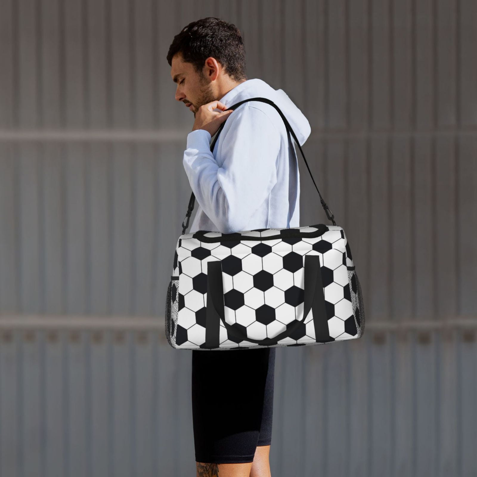 Defioc Soccer Ball Print Hand Travel Bag - Foldable Travel Duffel Bags for Men Women -Sport Gym Bag - Overnight Travel Duffel Bag - Adjustable Shoulder Strap