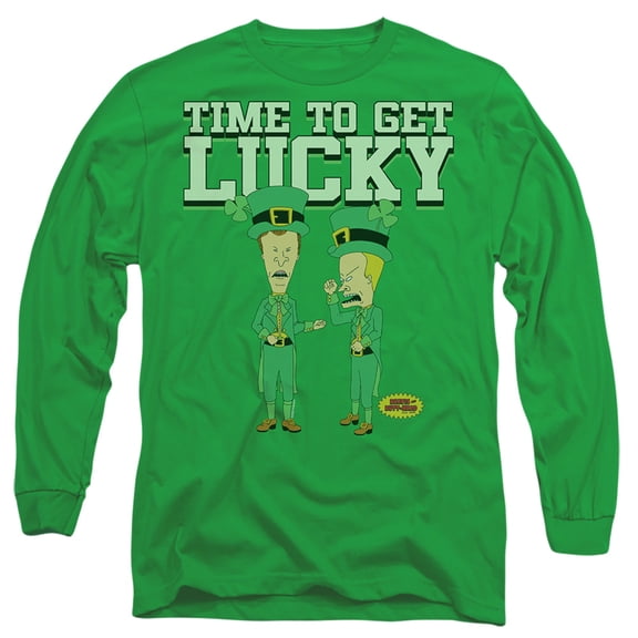 Beavis and Butthead St. Patrick's Day Getting Lucky Unisex Adult Long-Sleeve T Shirt (Medium) Kelly Green