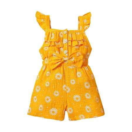 

Toddler Girls Suit Sun Flower Small Flying Sleeve Yellow Bow Summer Jumpsuit Girls Suit Short Sleeve Jumpsuit Baby Girl Footless Pajamas Baby Pram Romper for Girls Dresses 12 Months Baby Girl