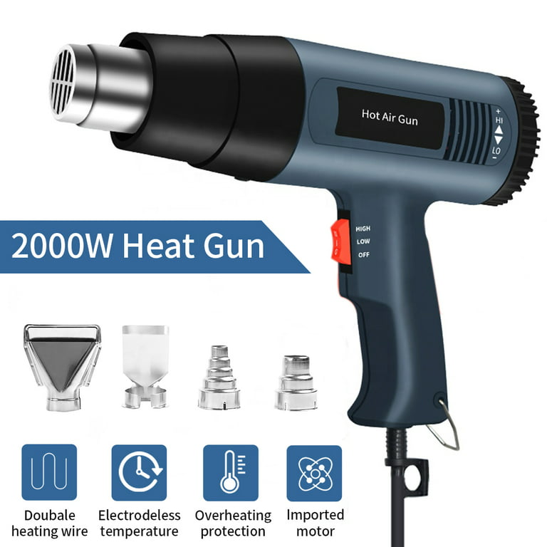 PRULDE Dual Temperature Settings 752 -1112 Deg F Heat Gun, Hot Air Gun Kit  with 4 Nozzles for Crafts, Shrink Wrapping/Tubing, Paint Removing 