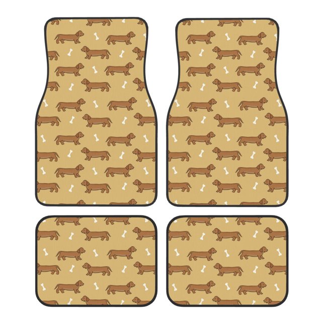 Fotbe Dachshund Dog Puppy Juego de 4 Tapetes para Auto con Estampado – Alfombrillas de Goma Reforzada, Diseño Antideslizante, Protección para Todo el Año – Vehículos, Autos, Camionetas y SUVs