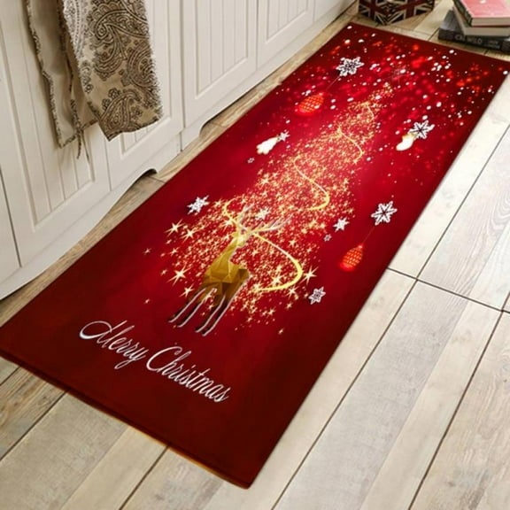 Christmas Decorations Area Rug Xmas Ornament Holiday Runner Rugs Anti-Slip Entryway Floor Doormat for Bedroom Fireplace Kitchen Dinning Room Party Home Decor Carpet