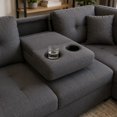 thumbnail image 4 of Cosmic Homes Haven Sectional Sofa RHF with Storage Ottoman, Pull-Out Tray & Cup Holder, Grey Couch Set for Living Room, Modular L-Shaped Sofa, 4 of 7
