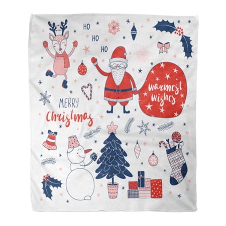SIDONKU Throw Blanket Warm Cozy Print Flannel Christmas Cute Cartoon Deer Santa Claus Snowman Decorating Tree Merry Comfortable Soft for Bed Sofa and Couch 58x80 Inches