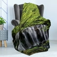thumbnail image 4 of Waterfall Soft Flannel Fleece Blanket, Multiple Waterfalls Surrounded by Black Rocks and Green Trees Nature, Cozy Plush for Indoor and Outdoor Use, 50" x 70", Black White and Green, by Ambesonne, 4 of 5
