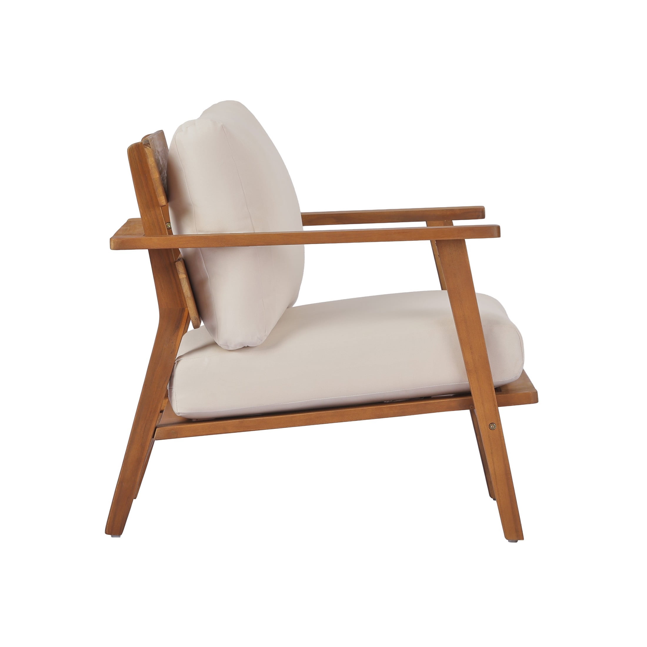 Christopher Knight Home 29.5" Mid-Century Outdoor Acacia Wood Club Chair with Cushions, Teak+Beige, Set of 2