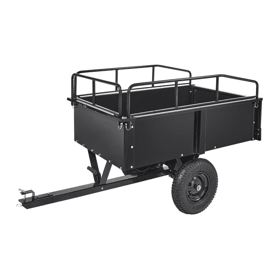 ATV Trailer Dump Cart - 750lb Capacity, 15 Cubic Feet - Steel Garden Utility Trailer with Removable Sides for Tractor, Lawn Mower, UTV