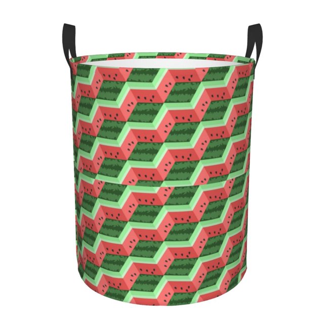 Balery Geometric Watermelon Cesta de ropa redonda con asas, impermeable, independiente, para ropa, juguetes, dormitorio y familia-Small