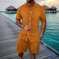 thumbnail image 2 of LWavelet Men's Vertical Striped Button Up Shirt and Shorts Set Casual Beach Vacation Outfit Orange M, 2 of 4