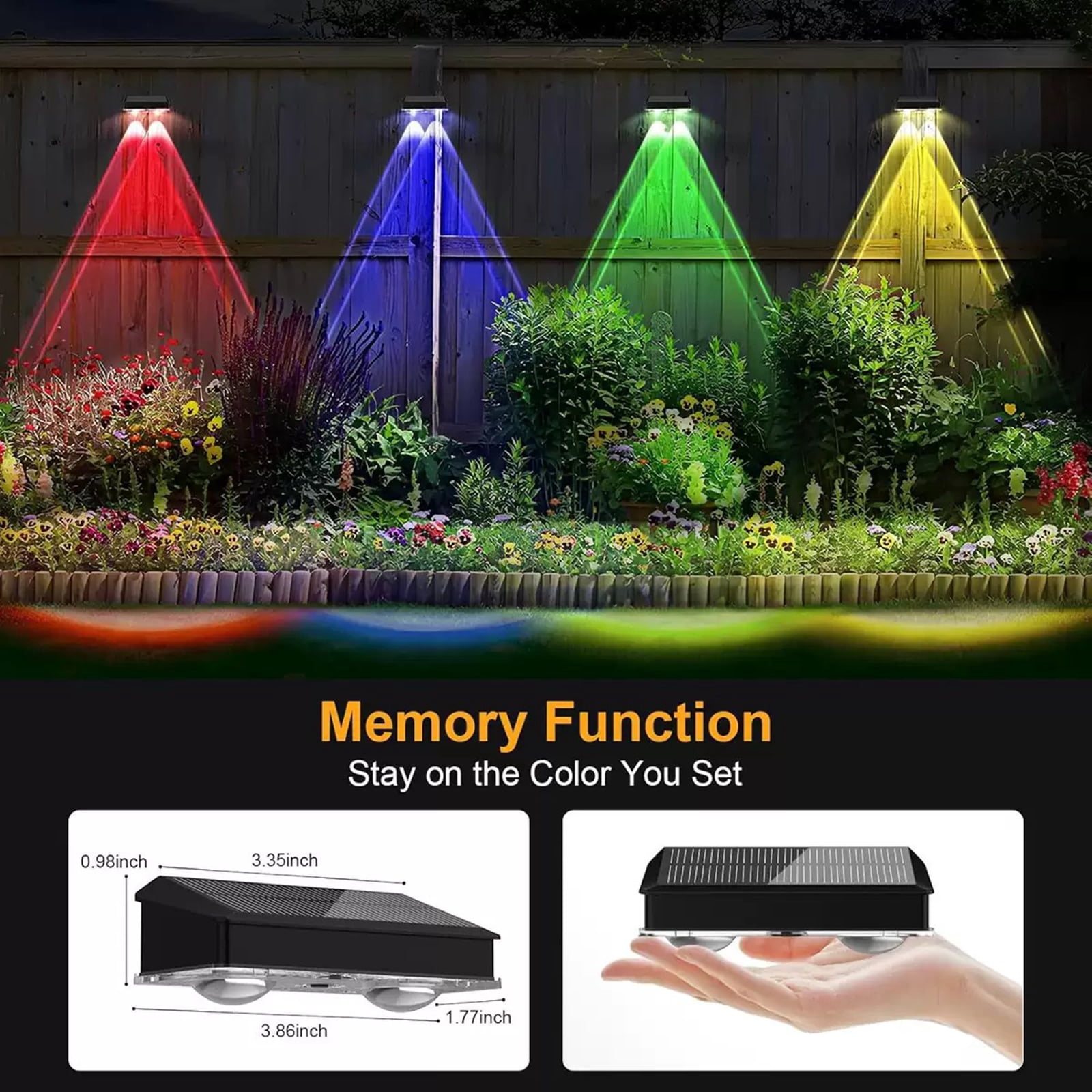 Djiypn Solar Fence Lights Outdoor, 10 Pack RGB Colorful Fence Lights Solar Powered with 2 LED, IP65 Waterproof, Deck Lighting for Backyard, Patio, Wall, Railing, Pool, Stair