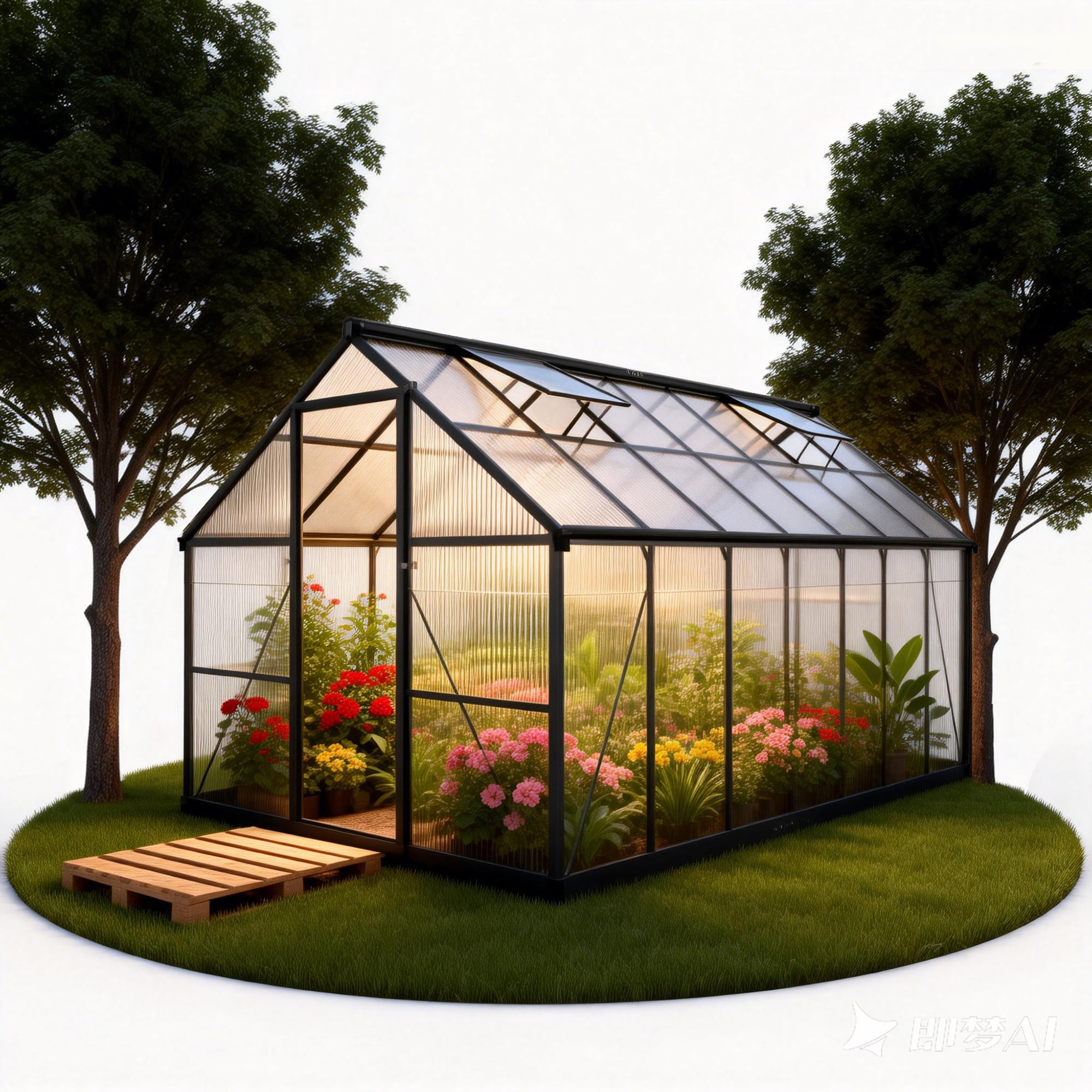 PABIMIA 8x14 FT Polycarbonate Outdoor Greenhouse, Aluminum Walk-in Greenhouse with Roof Vent, Black