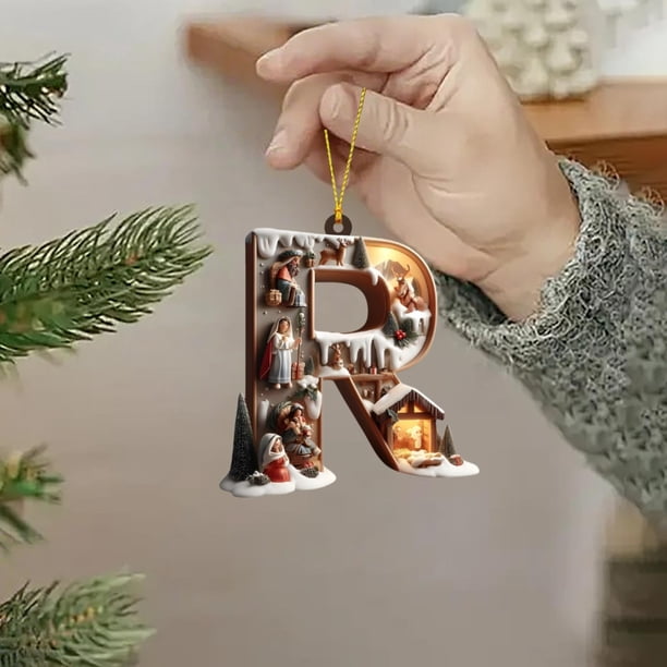 Adornos de árbol de Navidad de 26 letras - Decoraciones acrílicas personalizadas con gorros de Papá Noel, de una pieza