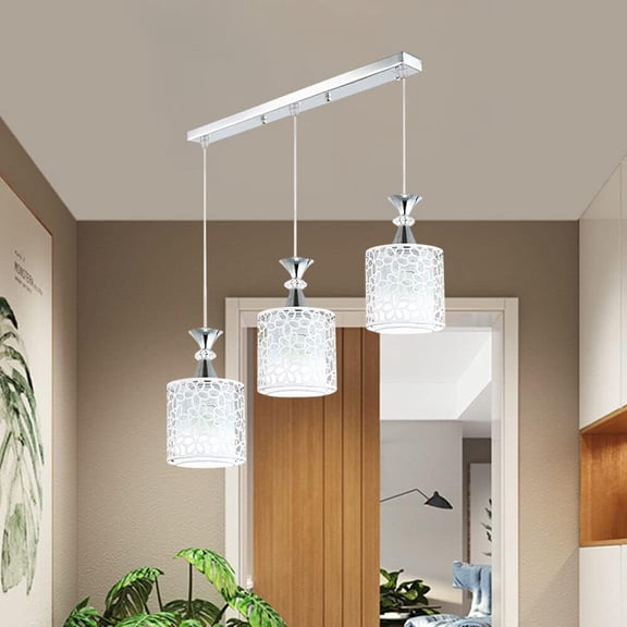 3-Light Modern Pendant Light Cluster Pendant Lighting Over Table White Cage Hanging Ceiling Chandelier Fixture with Adjustable Cord for Hallway Corridor Bedroom Dining Room