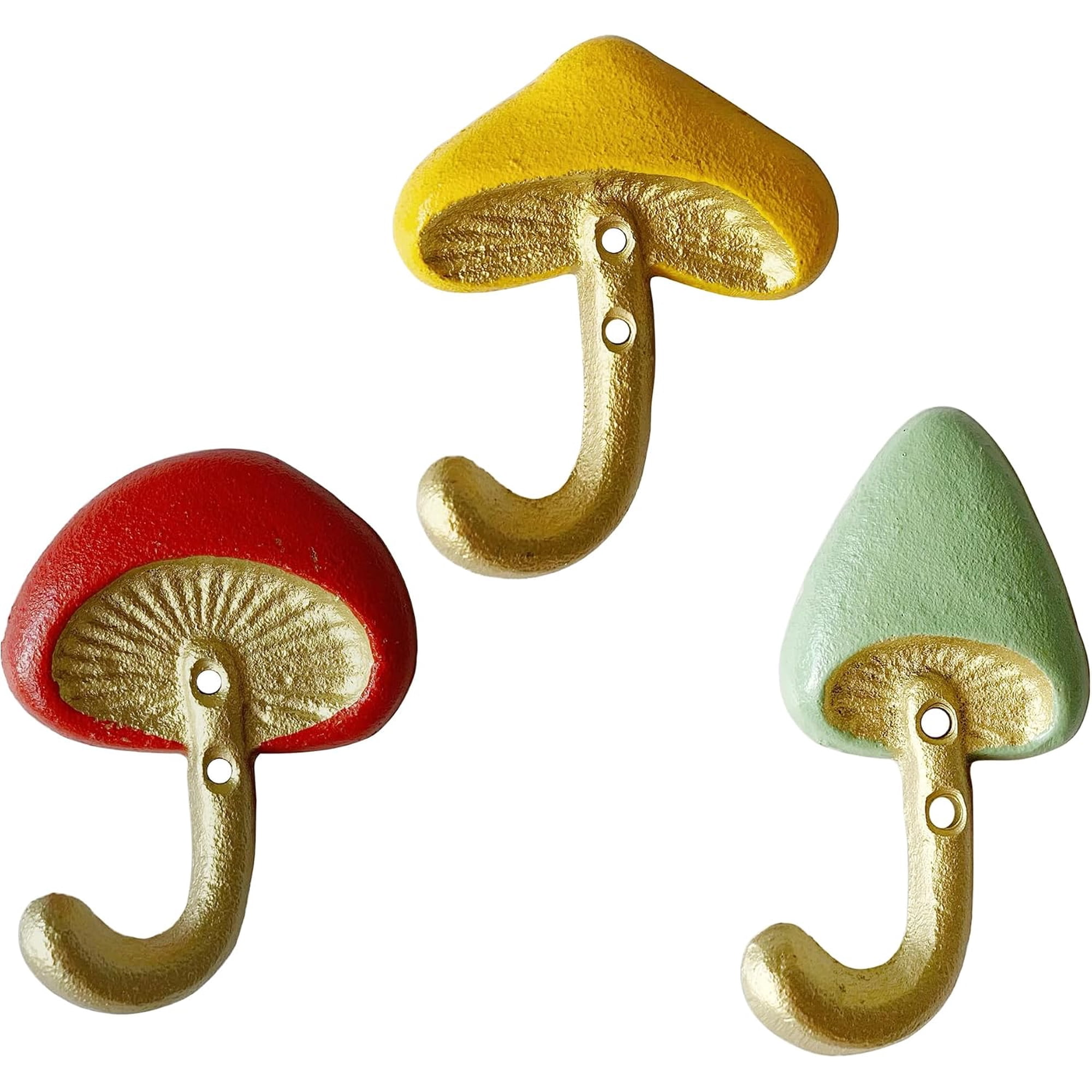 Rustic Mushroom-Shaped Decorative Wall Hook Rack Hangers for Hanging Clothes Coats Towels Keys and Hats Set of 3 Antique Cast Iron Mounted Wall Hooks