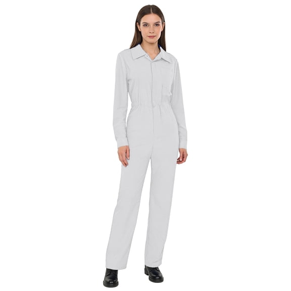 SiiRoh Womens Work Coveralls Long Sleeve Loose Fit One Piece Rompers Mechanic Work Jumpsuit White S