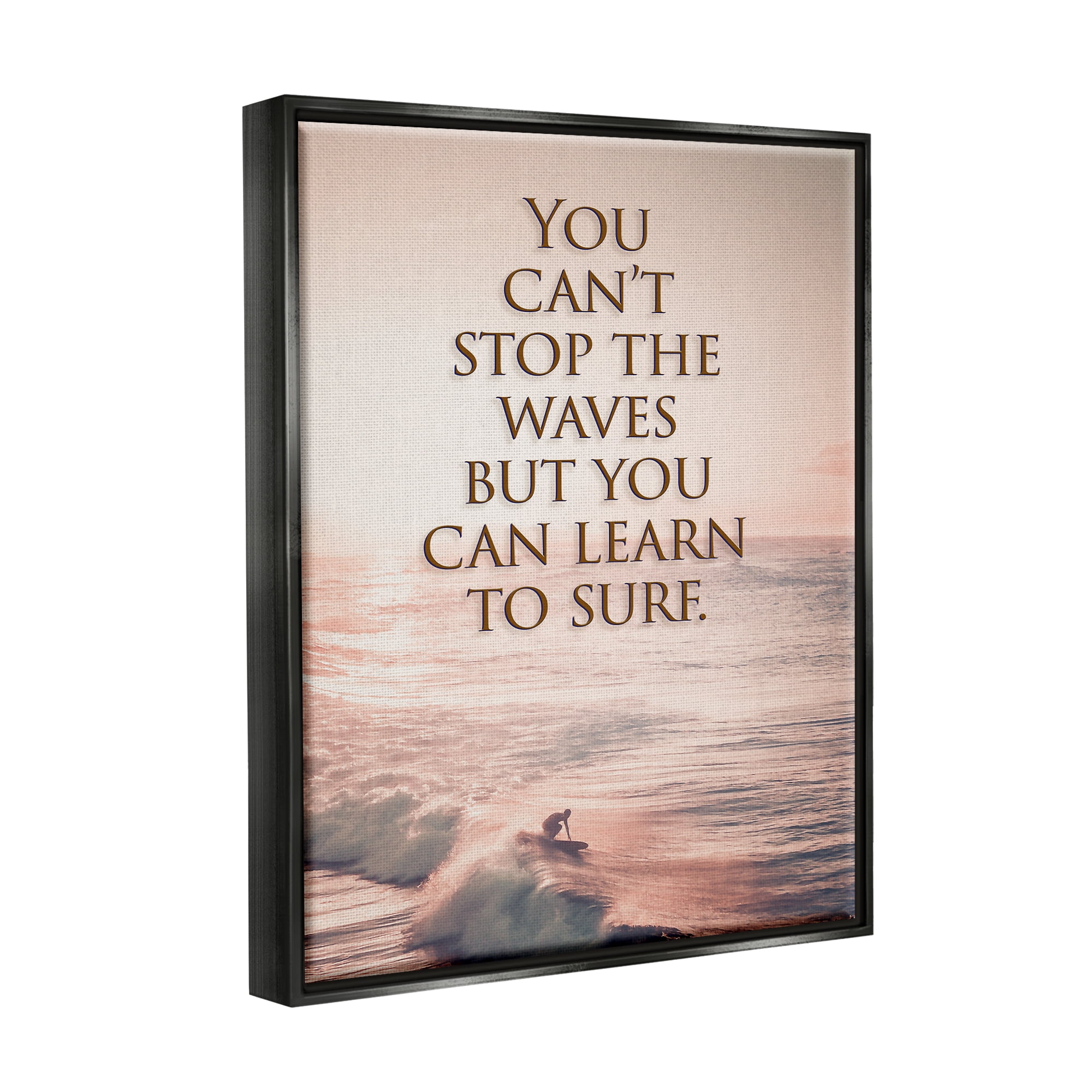 Stupell Industries Motivational Learn to Surf Landscape Painting Black Floater Framed Canvas Art Print Wall Art, 25 x 31