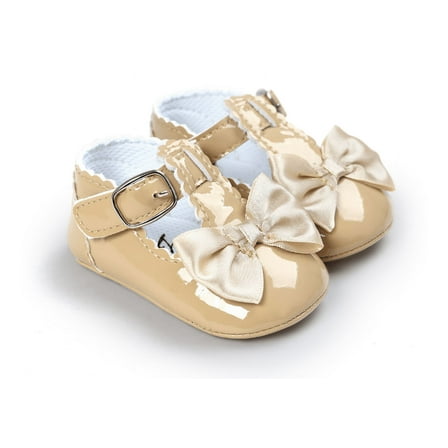 Baby Girls Tan Brown Patent Bow Mary Janes Flats 12-18M Size 3