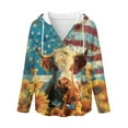 thumbnail image 5 of DISNIMO Cow Sunflower Printed Shirts for Women American Flag Printed Sweatshirts Long Sleeve Hoodies Waffle Pullover Tops for Fall Winter, S, 5 of 7