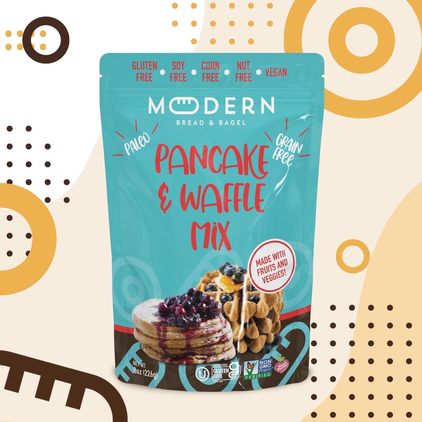 Modern Bread & Bagel Grain-Free & Gluten-Free Pancake & Waffle Mix | Paleo Pancake & Waffle | Certified Gluten-Free | Nut Free | Non-GMO | Vegan Friendly | Kosher - 8oz. (Pack of 1)