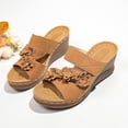 thumbnail image 4 of Women's Wedge Sandals Cute Flower Platform Slip on High Heeled Slides Open Toe Cork Wedges Heels Summer Dressy Shoes Khaki Size 9, 4 of 8