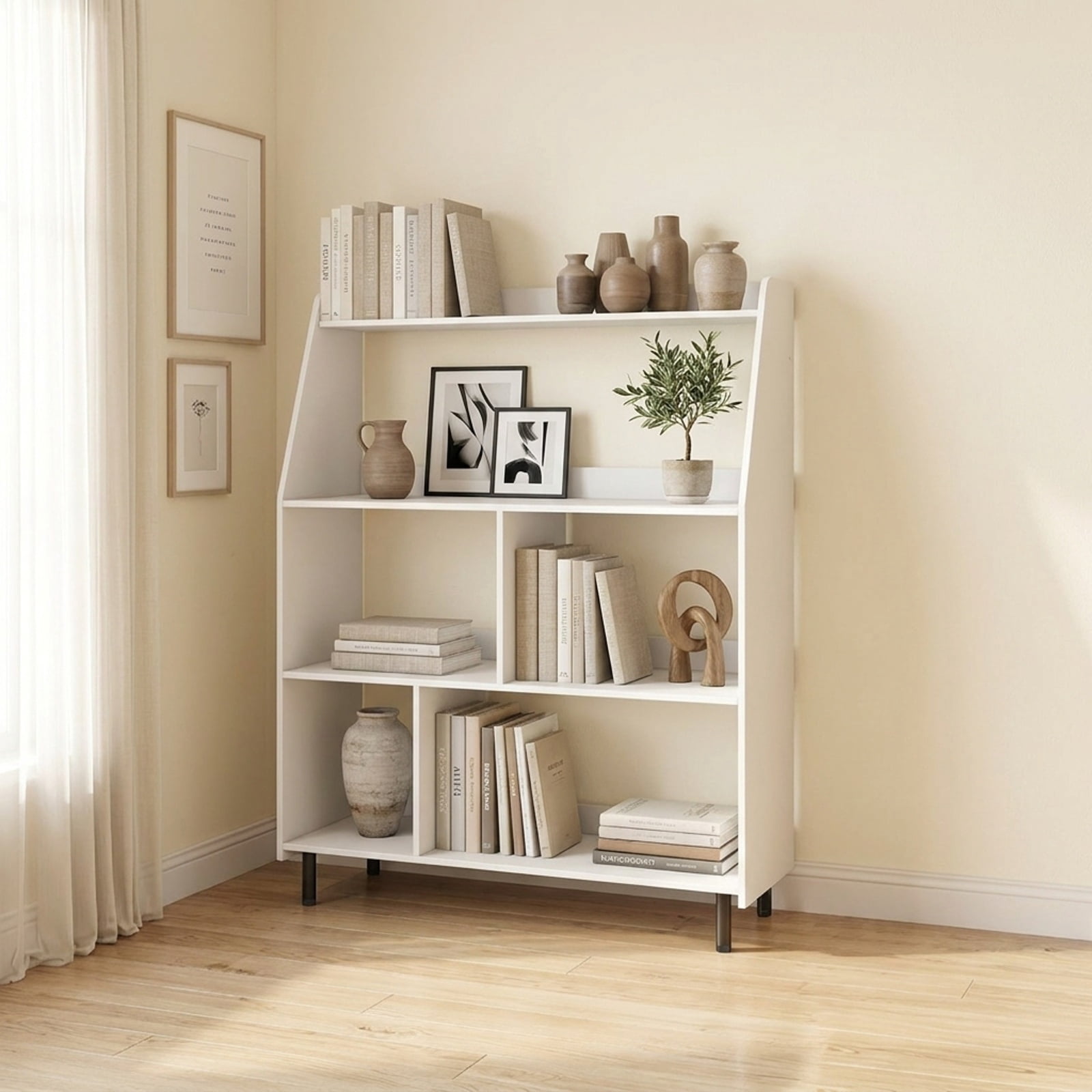 Furnibear 4-Tier Open Modern Bookcase with 2 Anti-Tipping Kits for Living Room Home Office Bedroom Display Storage Shelf, White