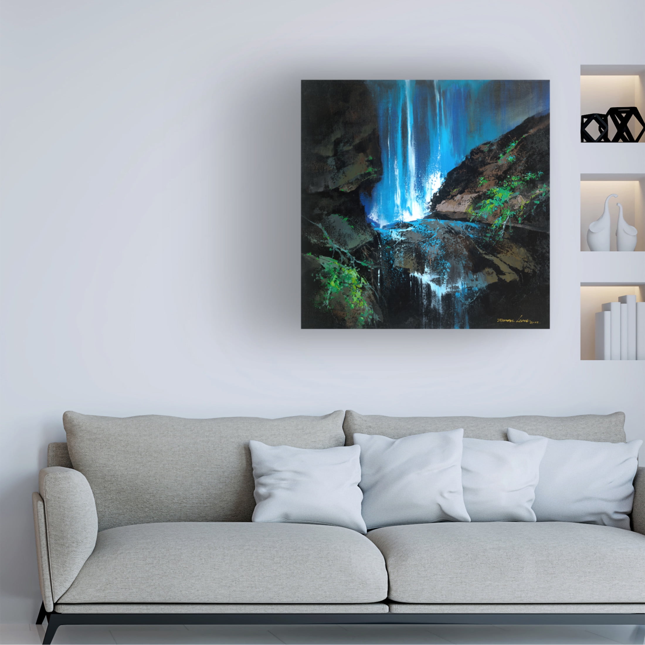 Canvas Wall Art - Thomas Leung 'Wet Rocks Under The Fall' Wall Art for Living Room, Bedroom, or Office Décor by Trademark Fine Art - 14 x 14 Inches